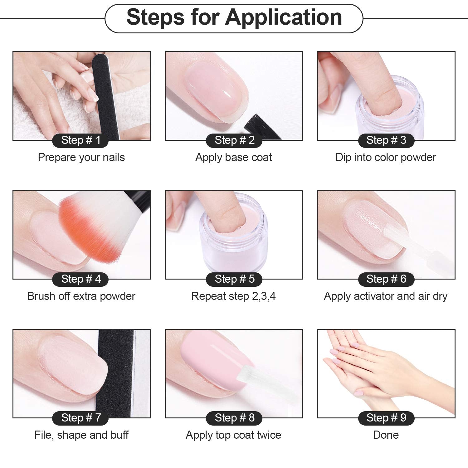 Remy Belle - Dip Powder - Пудровое базовое покрытие, верхнее покрытие и активатор 