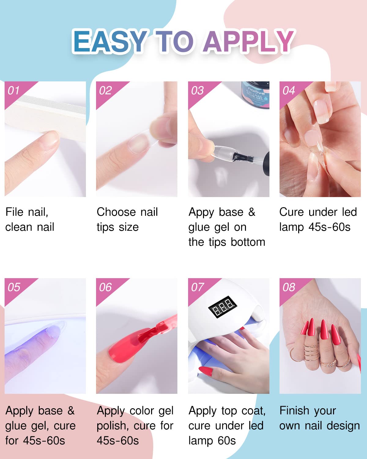 Remy Belle - Nails Soft Gel Tips - 6 in 1 Glue Gel & Top Coat
