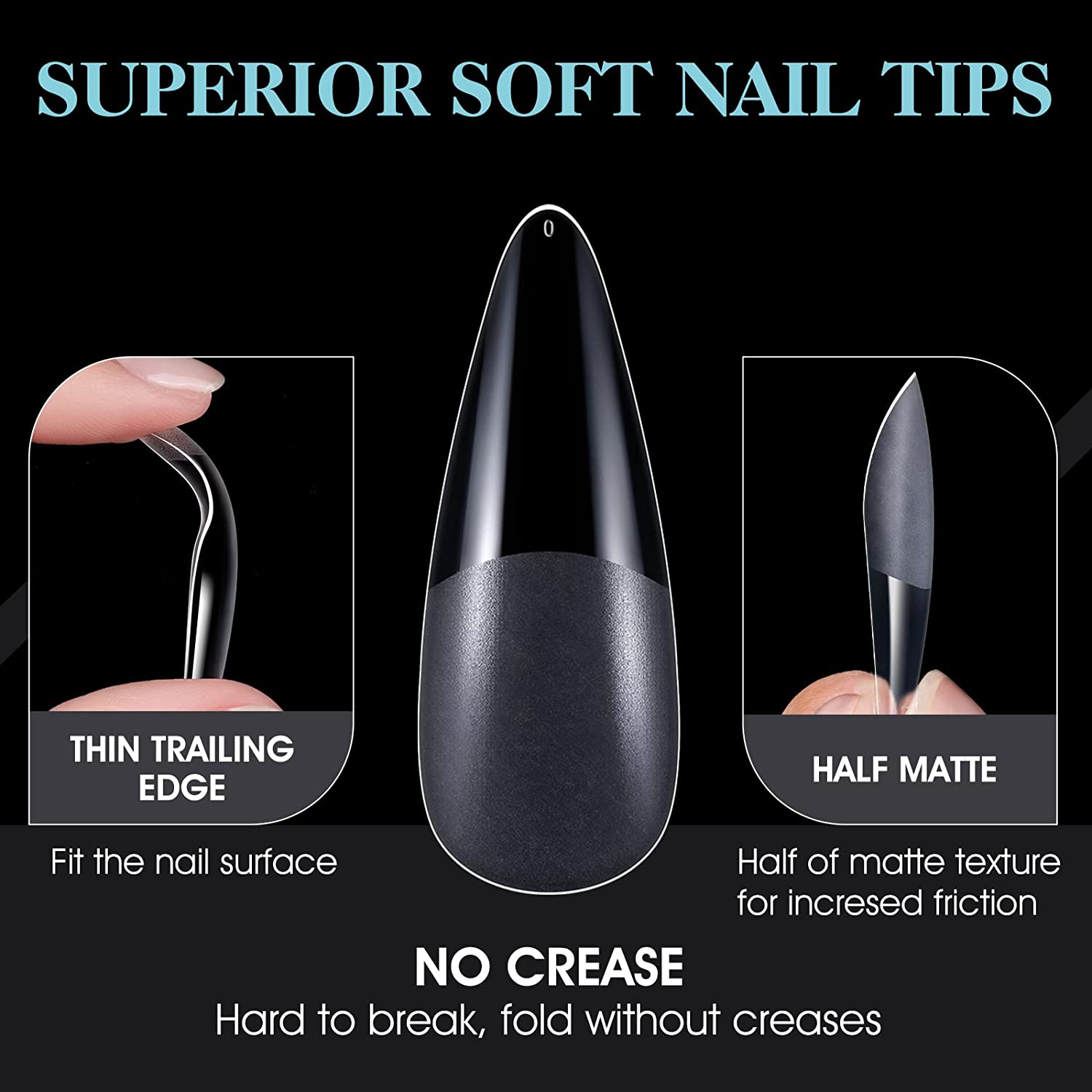 Remy Belle — Мягкие гелевые типсы для ногтей — Длинные шпильки, 552 шт. 