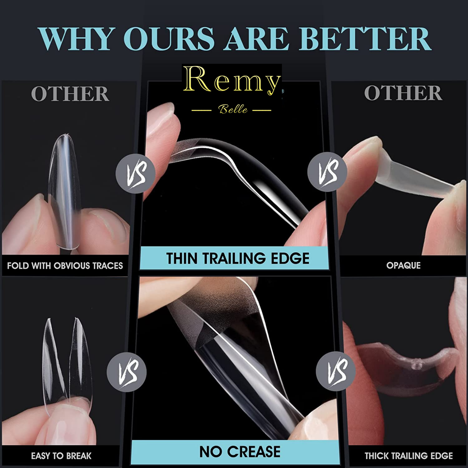 Remy Belle — Мягкие гелевые типсы для ногтей — Длинные шпильки, 552 шт. 