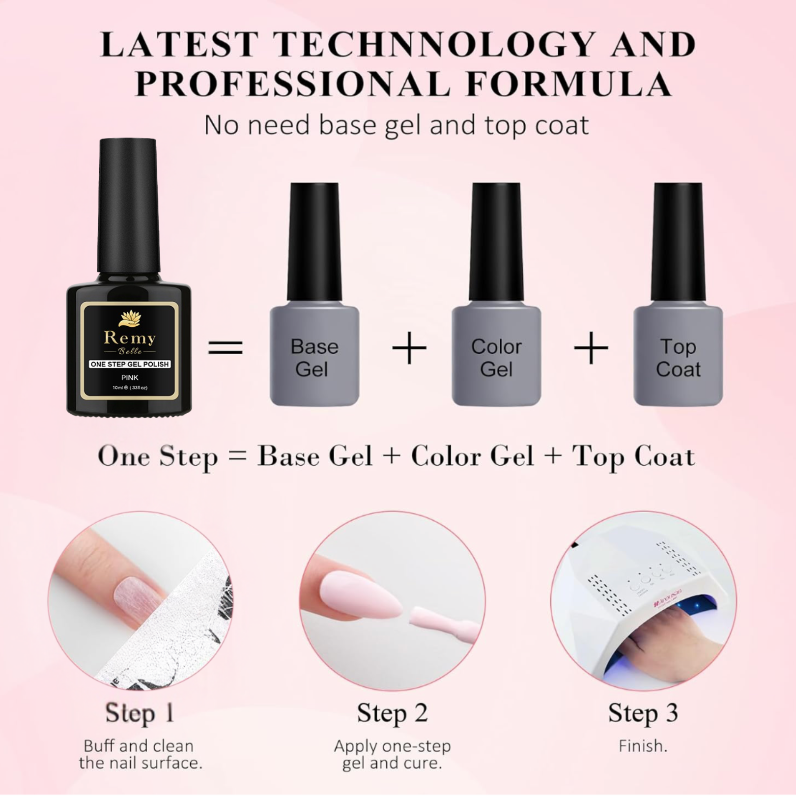 Remy Belle - One Step Gel Polish - 3 Pcs Set (Nude,Pink and White)