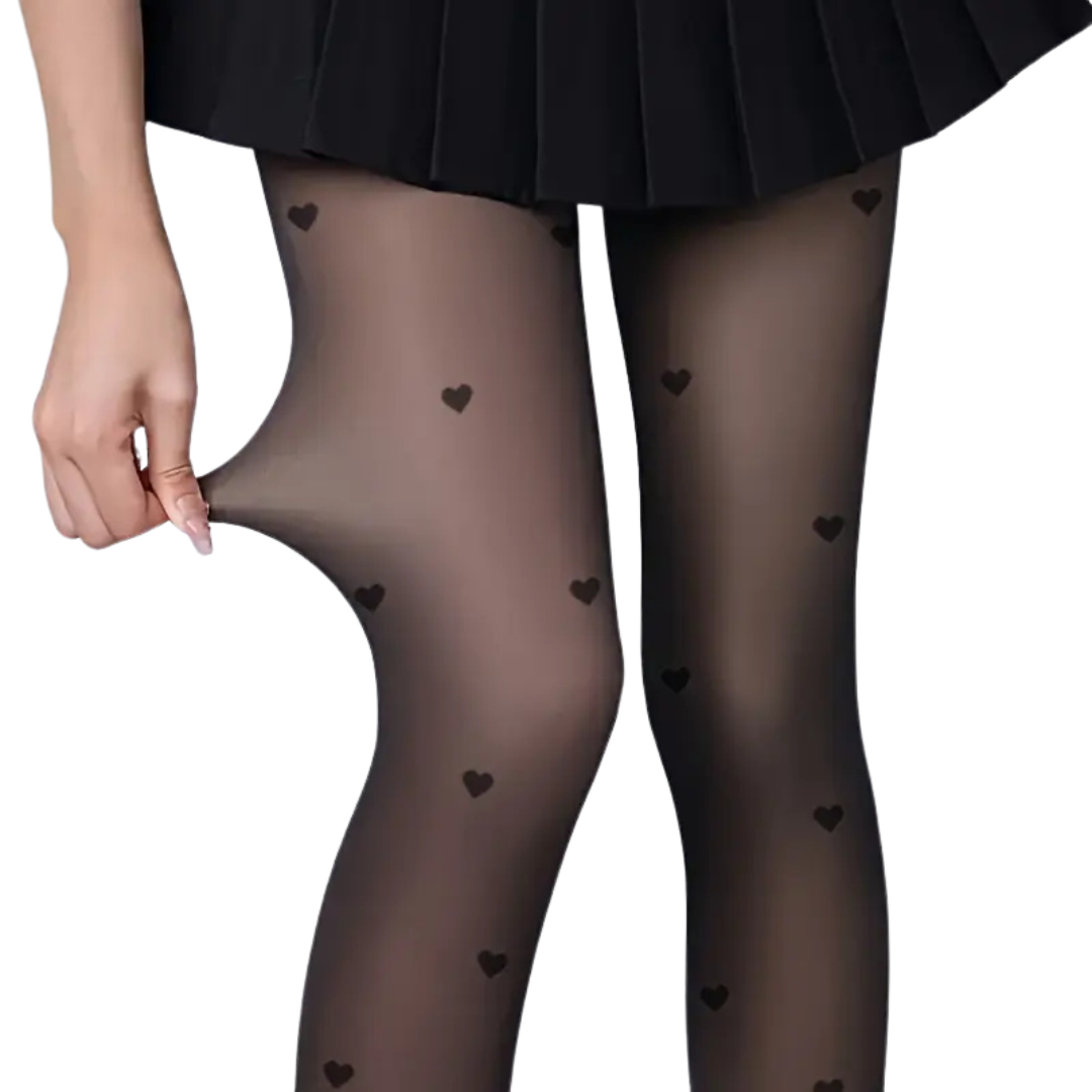 Remy Belle - Fleece Tights - Black Heart Shape